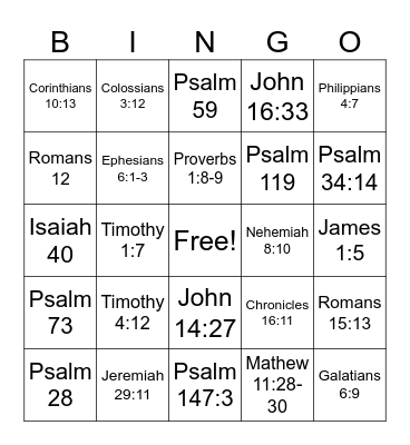 NexGen Bible Verses Bingo Card