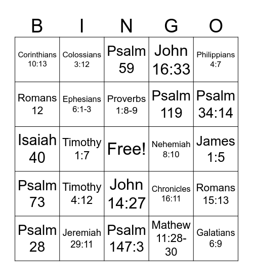 NexGen Bible Verses Bingo Card