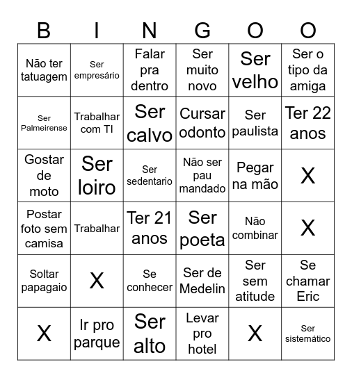 BingoS do não pode Bingo Card