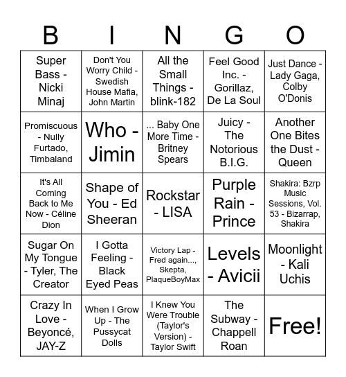 Music Bingo Card