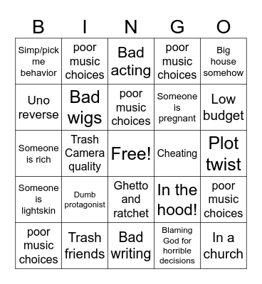 Tubi movies Bingo Card