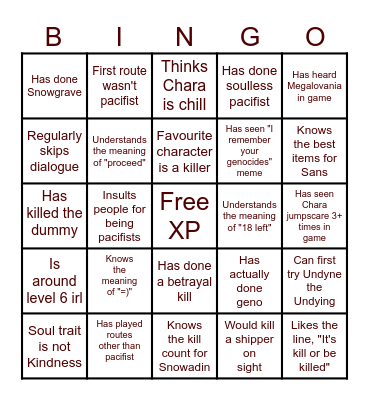 Genocide Bingo Card