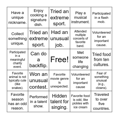 Random Facts Bingo Card