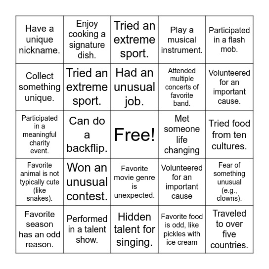 Random Facts Bingo Card