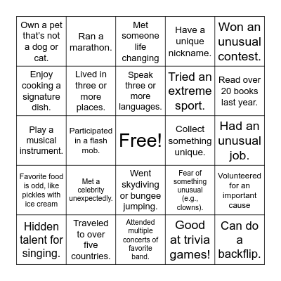 Random Facts Bingo Card