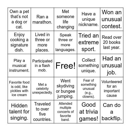 Random Facts Bingo Card
