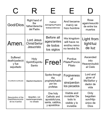 Nicene Creed BINGO Card