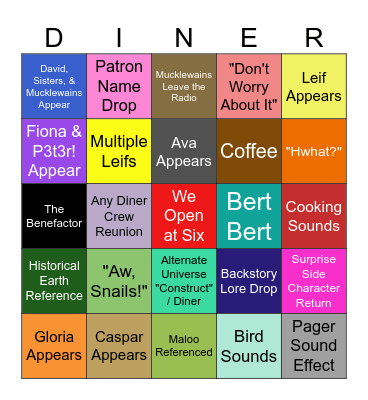 Midnight Burger - Season 5 Ep 1 Bingo Card