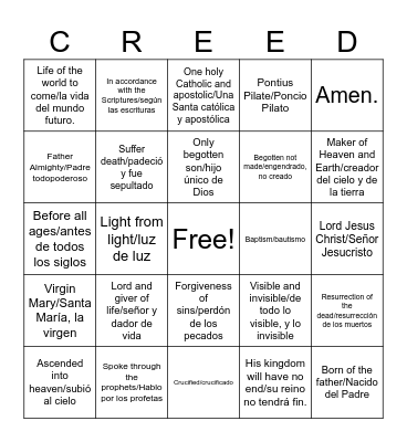 Nicene Creed BINGO Card