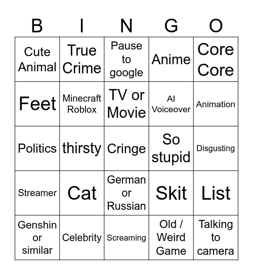 TikTok Bingo 2024 Bingo Card