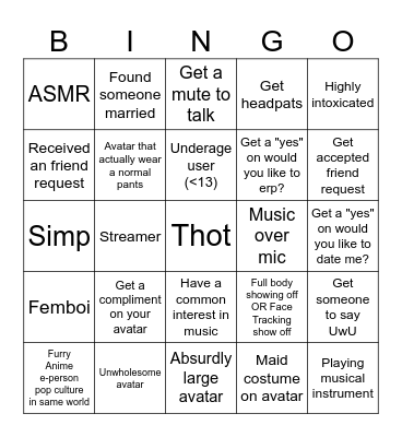 VRChat Bingo Card
