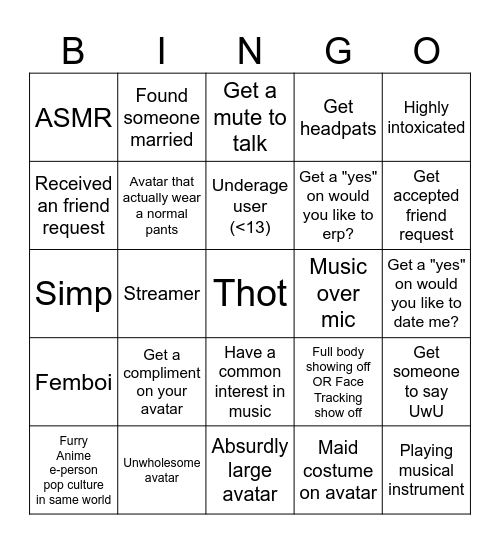 VRChat Bingo Card