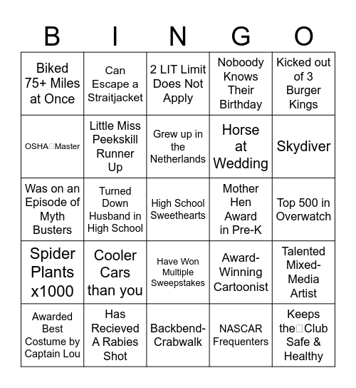 Members Bingo Card