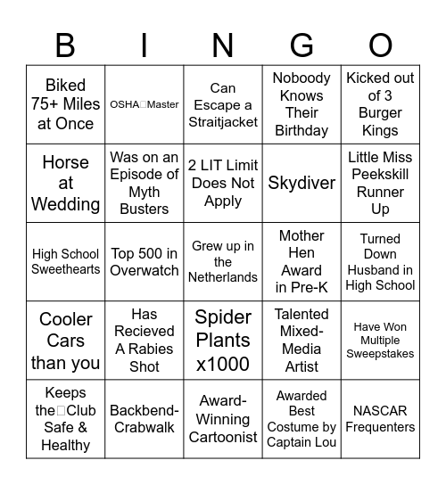 Members Bingo Card