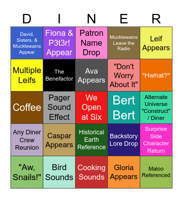 Midnight Burger - Season 5 Ep 1 Bingo Card
