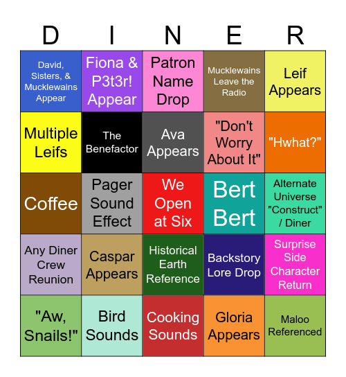 Midnight Burger - Season 5 Ep 1 Bingo Card