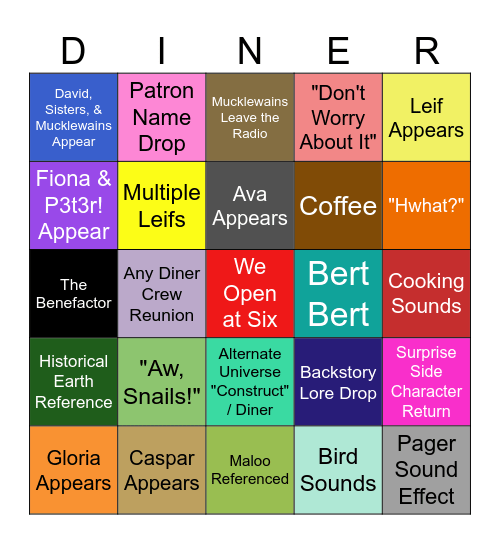 Midnight Burger - Season 5 Ep 1 Bingo Card