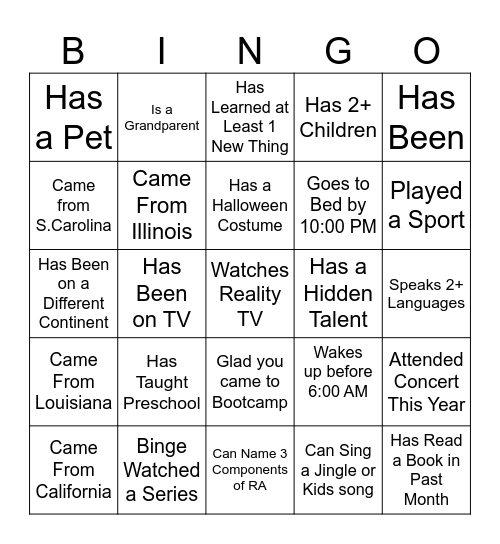 Chicago Bingo Card