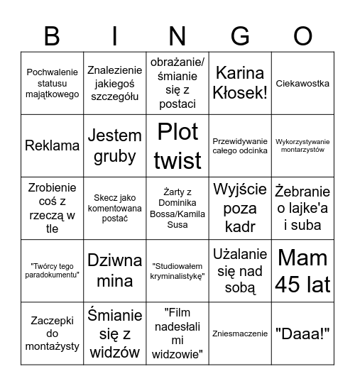 Lakarnumowe Bingo Card