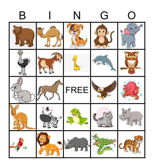 Animal Bingo Card