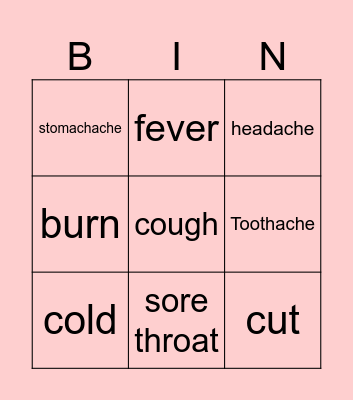 Health Problems Bingo Card