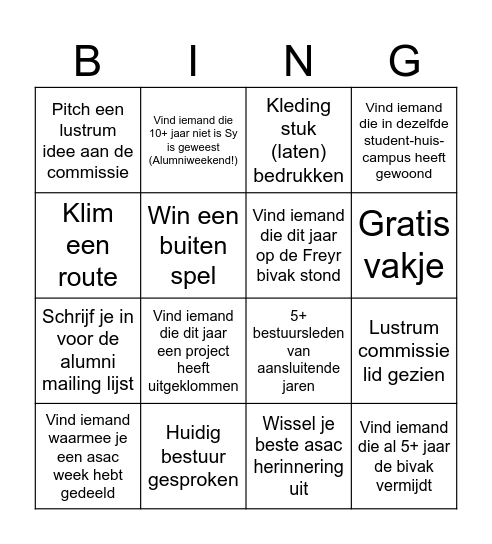 Asac Alumni Dag Bingo Card