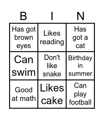 Classmate bingo Card