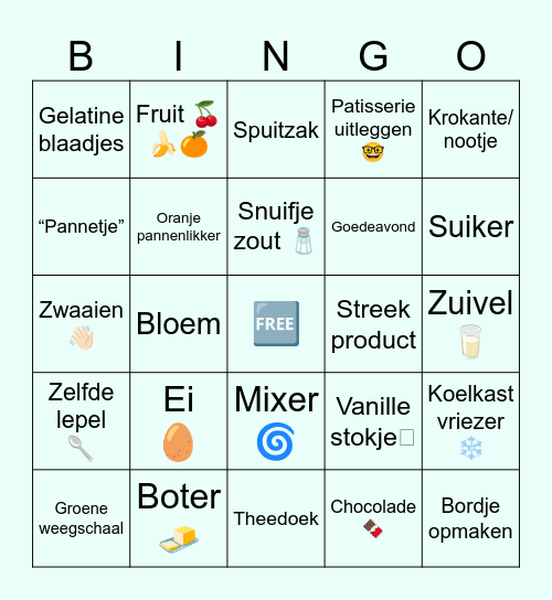Dagelijkse kost patisserie Bingo Card