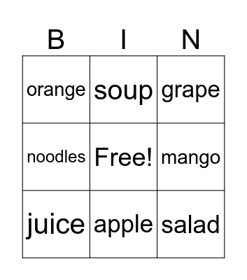 Fruits Bingo Card