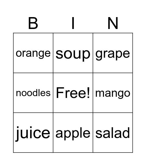 Fruits Bingo Card