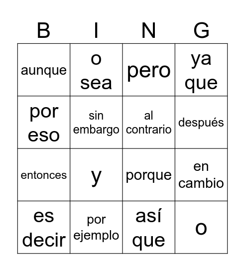 BINGO CONECTORES Bingo Card