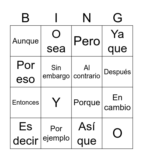BINGO CONECTORES Bingo Card