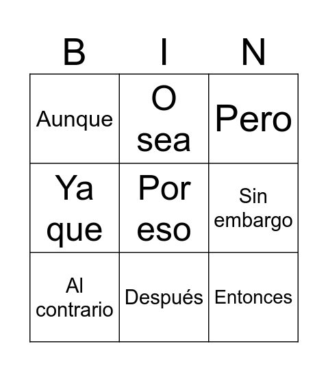 BINGO CONECTORES Bingo Card