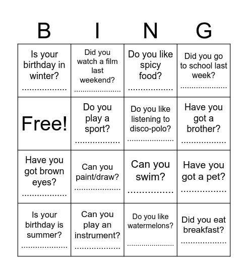 Find someone who Bingo Card