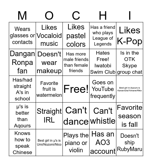 SachiMochi's Bingo Card