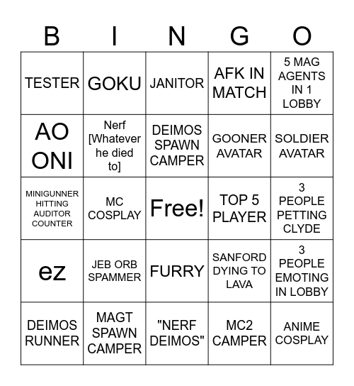 RC bingo Card