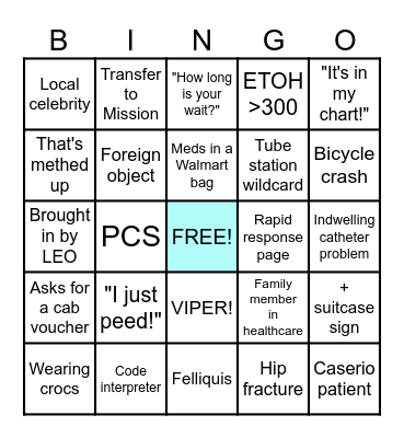 Sunday Funday ED Bingo Card