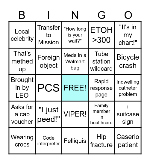 Sunday Funday ED Bingo Card