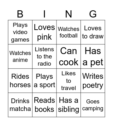 Find A Friend Who... Bingo Card