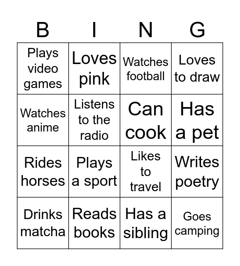 Find A Friend Who... Bingo Card