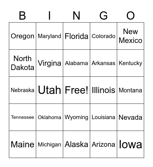 License Plate Bingo Card