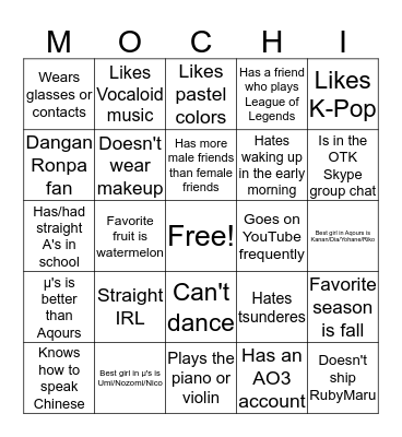 SachiMochi's Bingo Card