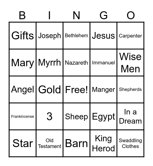Baby Jesus Bingo Card