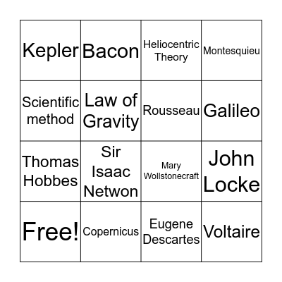 Scientific Revolution/ Enlightenment  Bingo Card