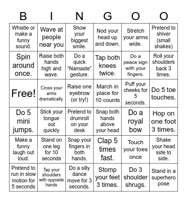 Action Bingo Card