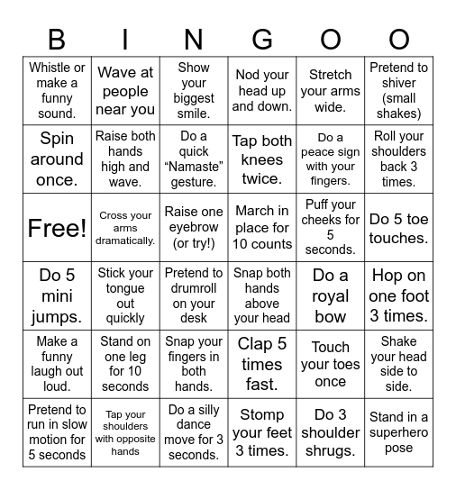 Action Bingo Card