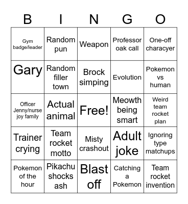 Indigo league bingo Card