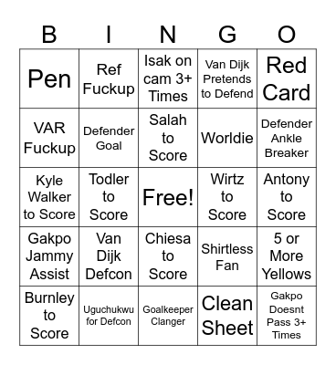BUR vs. LIV Bingo Card