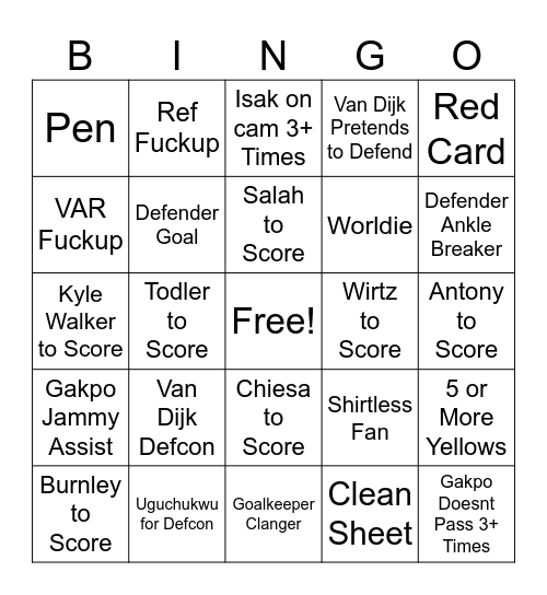 BUR vs. LIV Bingo Card