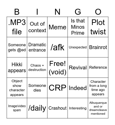 Silly interactions Bingo Card